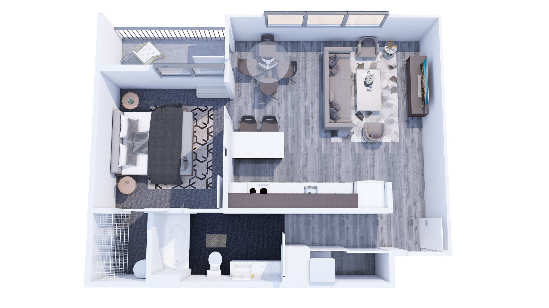 Floor plan for 1 bed, 1 bath, 642 sqft